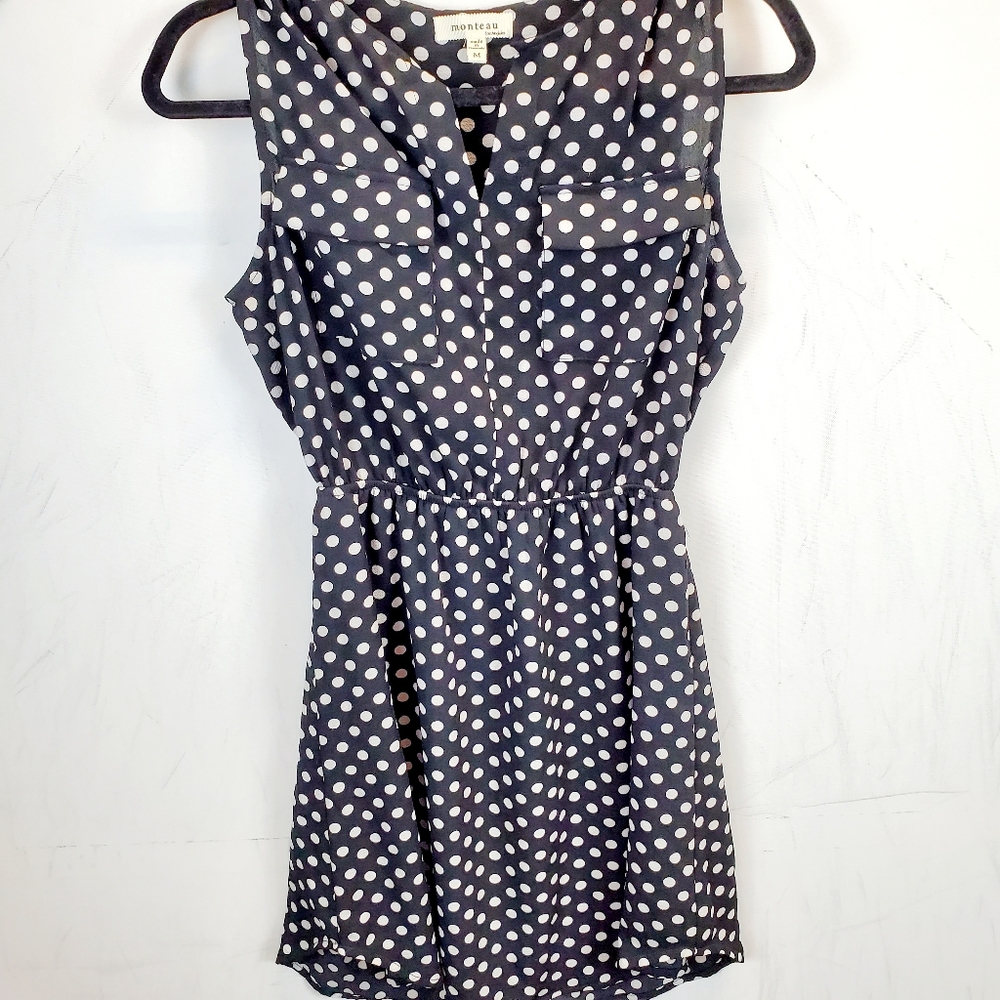 Monteu Navy Polka Dot Dress with pockets